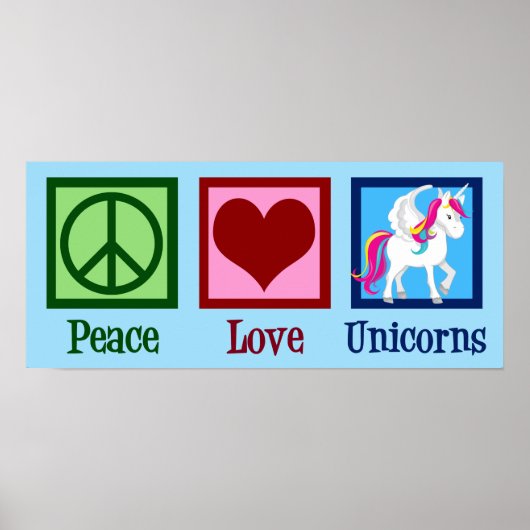 Poster Cute Unicorn Peace Love Unicorns (Devant)
