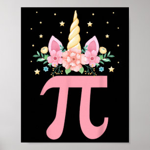 Poster Cute Unicorn Pi Day Floral Enfants Garçons Filles 