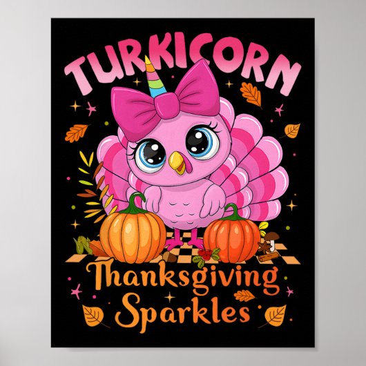 Poster Cute Unicorn Turkey Turkicorn Girl Kids Funny Than (Devant)