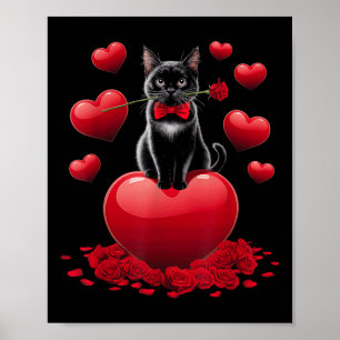 Poster Cute Valentines Day Coeur Chat Noir Femmes Filles 