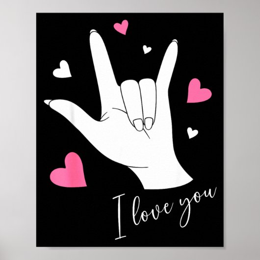 Poster Cute Valentines Day Hearts I Love You Hand Sign La (Devant)