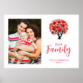 Poster Cute Vibrant Red Floral Family Tree Photo (Devant)