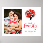 Poster Cute Vibrant Red Floral Family Tree Photo (Devant)