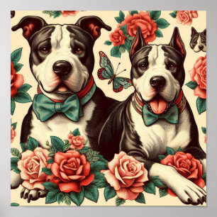 Poster Cute Vintage American Pit Bull Terrier