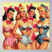 Poster Cute Vintage Bikini Pin-ups (Devant)