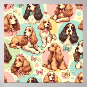 Poster Cute Vintage Cocker Spaniel sans couture Motif