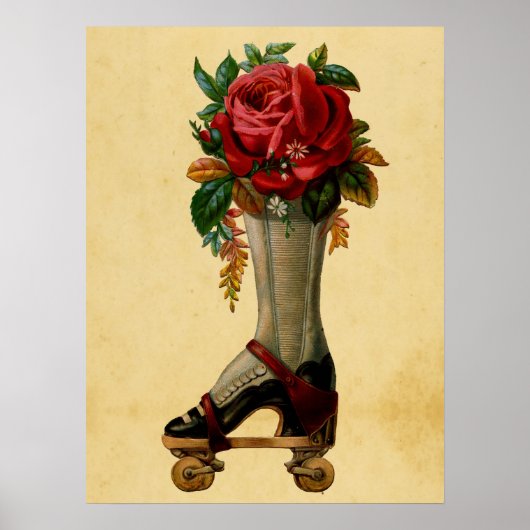 Poster Cute Vintage Roller Patinage Floral (Devant)