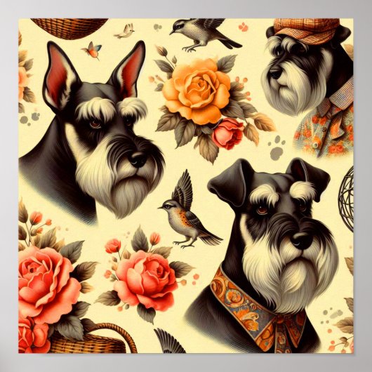 Poster Cute Vintage Schnauzer (Devant)