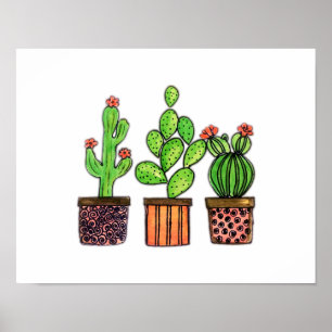 Poster Cute Watercolor Cactus