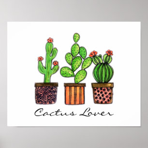 Poster Cute Watercolor Cactus In Pots