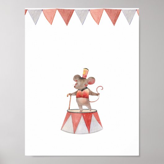 Poster Cute Watercolour Circus Mouse Nursery (Devant)