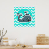 Poster Cute Whale on Turquoise, Aqua Color Chevron (Cuisine)