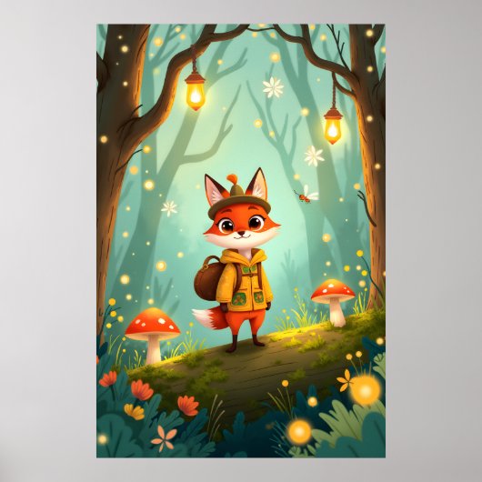 Poster Cute Whimsical Cartoon Fox (Devant)