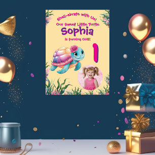 Poster Cute Whimsical Floral Turtle Anniversaire Bienvenu