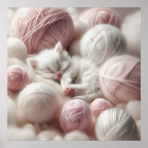Poster Cute White Kitten Napping en Fil
