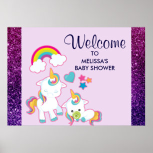 Poster Cute White Unicorns Magical Mama & Baby