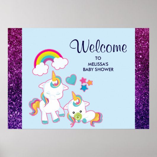 Poster Cute White Unicorns Magical Mama & Baby (Devant)