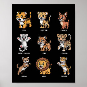 Poster Cute Wild Cats Cartoon Animaux Grosse Espèce de ch