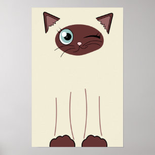 Poster Cute Winking Siamese Cat Cartoon