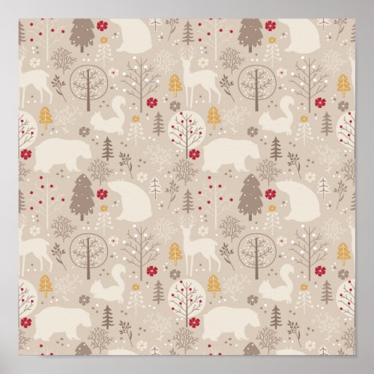 Poster Cute Woodland Animaux Motifs nordiques (Devant)