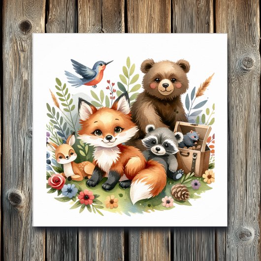 Poster Cute Woodland Animaux Nursery Art