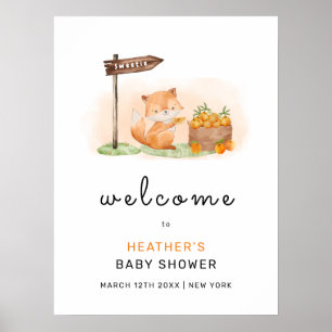 Poster Cute Woodland Fox Orange Farm Baby shower Bienvenu