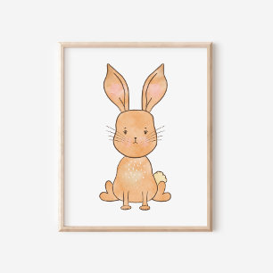 Poster Cute Woodland Watercolor Rabbit Nursery Art