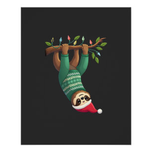 Poster Cute Xmas Paresseux Chapeau de Père Noël Noël Pare