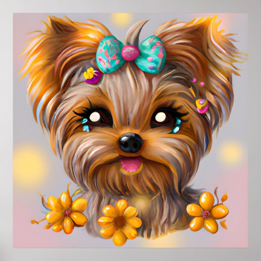 Poster Cute Yorkie Kawaii Puppy (Devant)