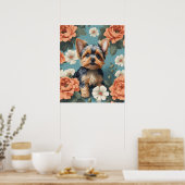Poster Cute Yorkshire Terrier Puppy Floral (Cuisine)