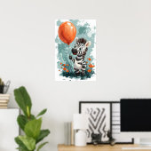 Poster Cute Zebra avec Balloon Orange Illustrat Whimsical (Bureau à domicile)