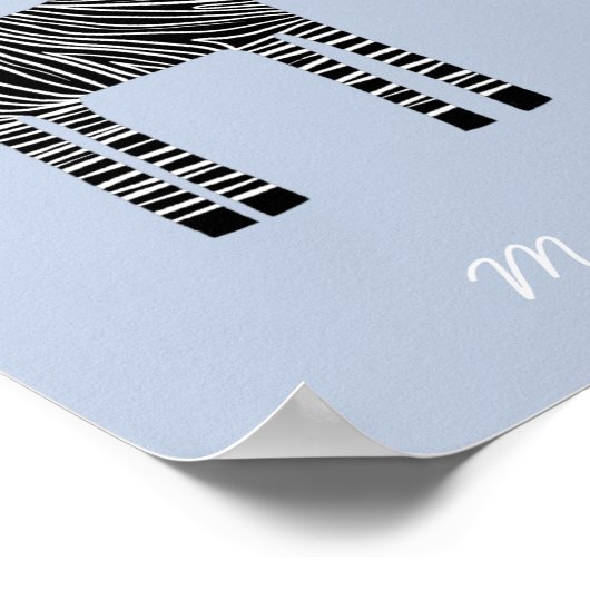 Poster Cute Zebra Nom personnalisé bleu (Coin)