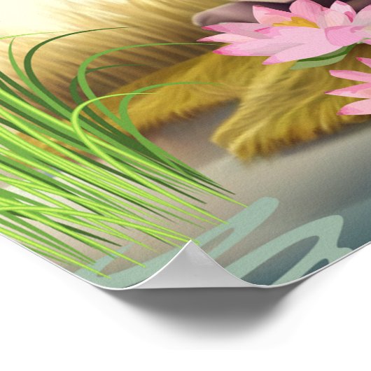 Poster Cute Zebra près d'un étang avec fleurs et oiseaux (Coin)