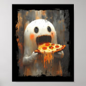 Poster Cute Zza Ghost Eating Zza Funny Halloween Food Lov (Devant)