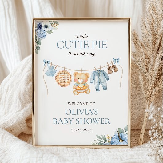 Poster Cutie Pie Blue Fall Boy Baby Shower Welcome
