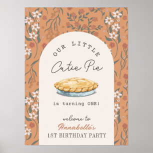Poster Cutie Pie Orange Floral 1er Anniversaire Bienvenue