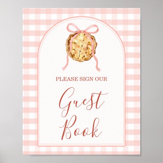 Poster Cutie Pie Pastel Pink Bow Gingham Fall Guest Book (Devant)