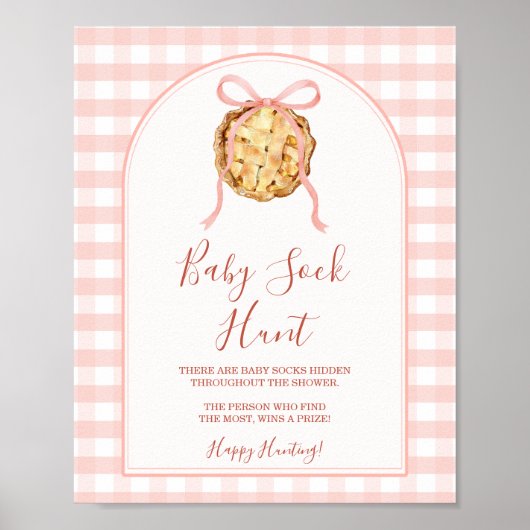 Poster Cutie Pie Pastel Pink Gingham Fall Baby Sock Hunt (Devant)