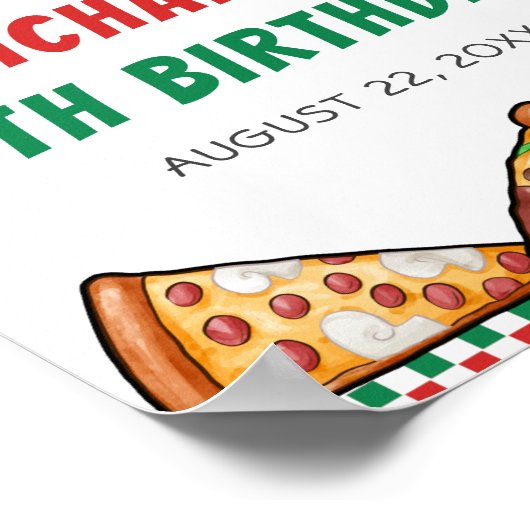 Poster Cuties Pizza Party Red Green Caro 5e anniversaire (Coin)