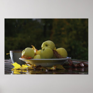 Poster Cuvette de pommes et de feuille