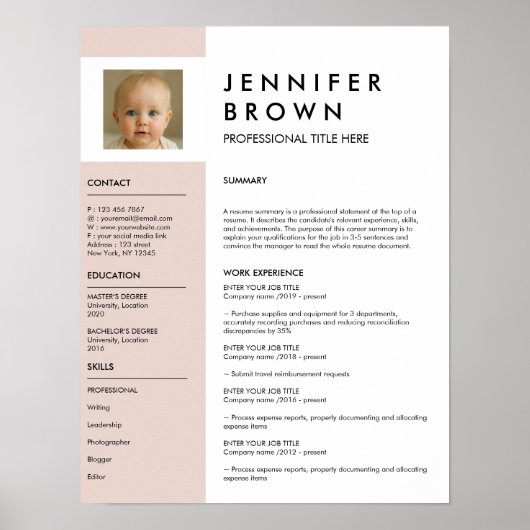 Poster CV minimal avec photographie numérique (Devant)