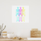 Poster Cyan Magenta Jaune Letterpress Skeletons (Cuisine)