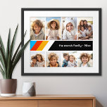 Poster Cyan Retro Stripe - 8 Photo Collage<br><div class="desc">Avant - 8 Modèle photo dans une grille simple avec une bordure blanche. Un motif rayé amusant et rétro avec rouge, or et bleu sur un arrière - plan noir. et une police simple font un design moderne et minimal à envoyer à des amis. Si vous voulez apporter des modifications,...</div>