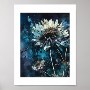 Poster Cyanotype été fleurs bleues