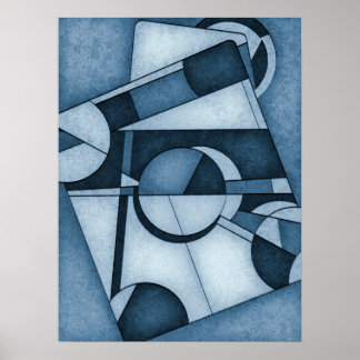 Poster Cyanotype texturé Art Abstrait géométrique