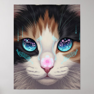 Poster Cyber Chat Dreamscape Feline Art futuriste