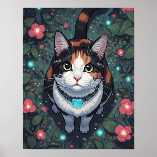 Poster Cyber fleur de chat | Feline cybernétique florale (Devant)