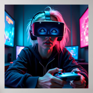 Poster Cyber Gamer futuriste avec AR Visor AI