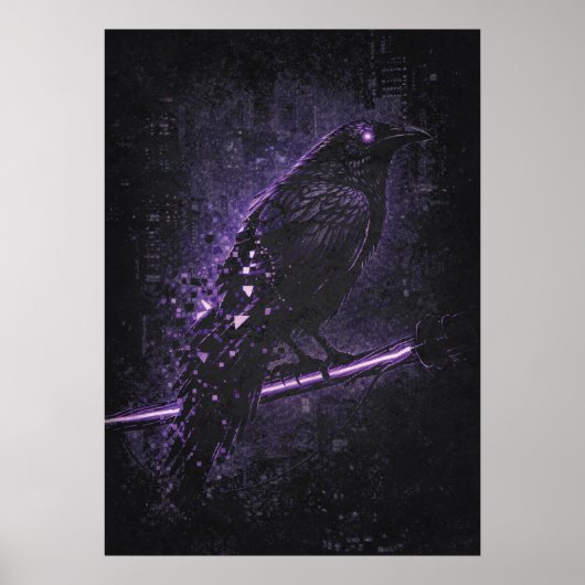 Poster Cyber-Omen, Matrice Corbeau Raven Art Abstrait (Devant)