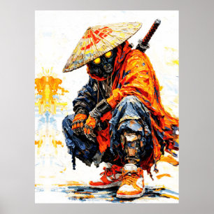 Poster Cyber Samouraï Couteau à Palette Néon Orange Impas